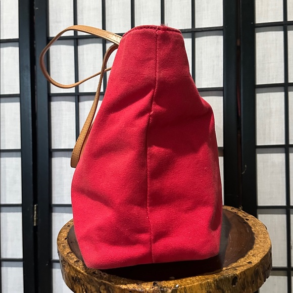 Tory Burch Large Red and Camel Brooke Canvas Tote | EUC | Striped Fabric Lining - Picture 4 of 11